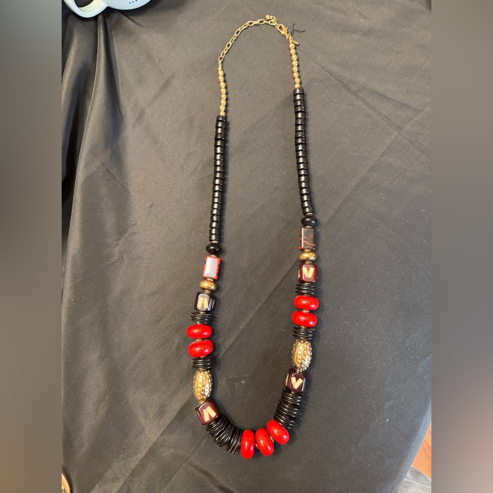 Chico’s Bundle Black, Red and Brown w/ Gold Chunky Necklace & Earrings